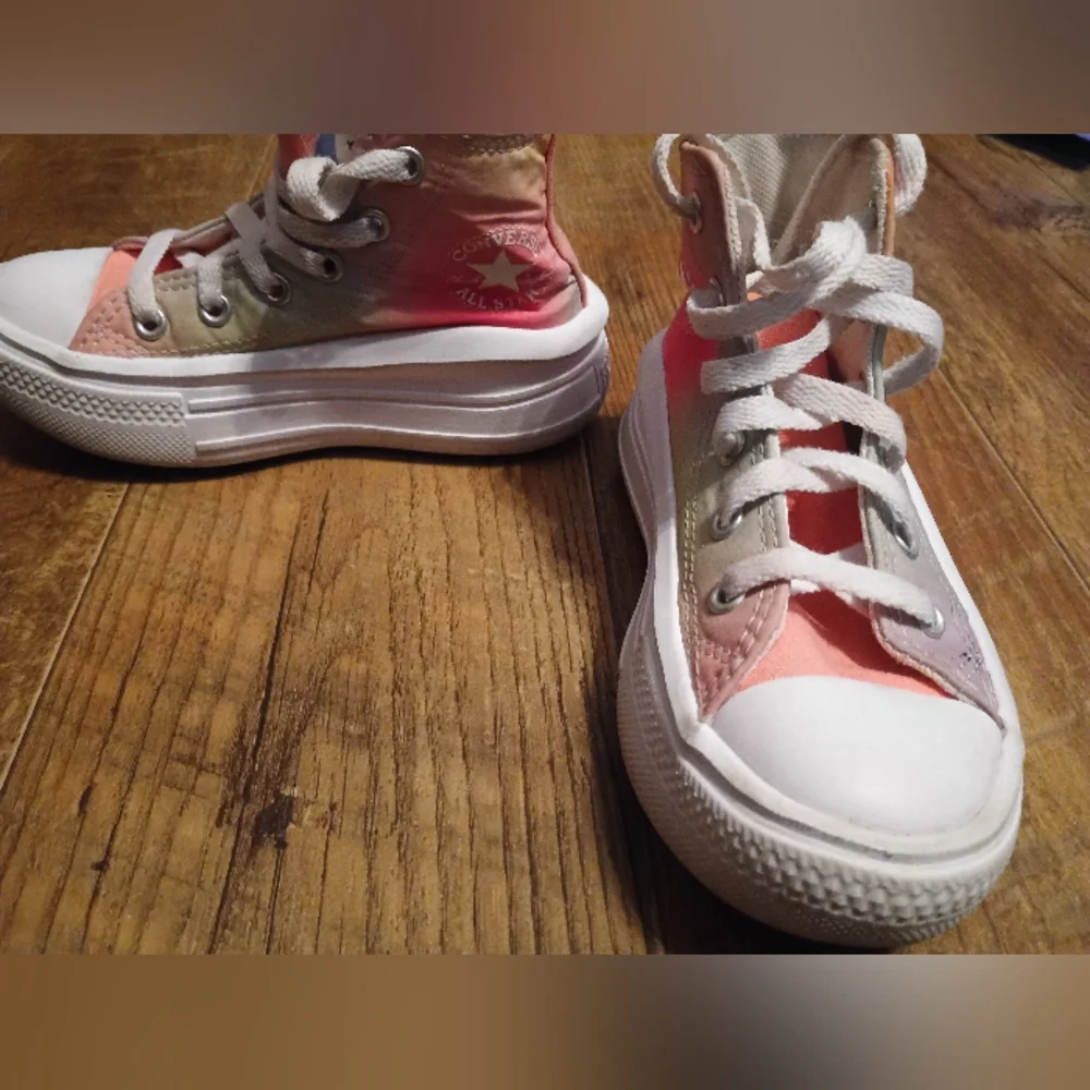 Converse Pink and Green High-Top Sneakers with Chunky Sole - Picture 6 of 16
